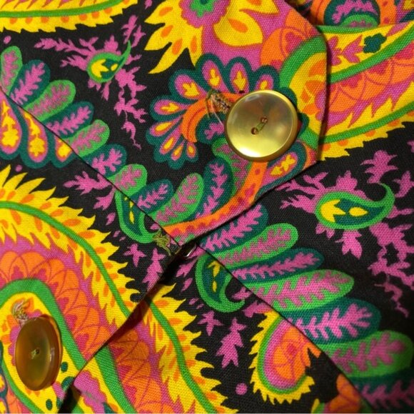 Vintage 60/70s Leisure Lady Bold Colourful Paisley Sleeveless Button Front Top S - Picture 5 of 12